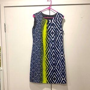 This dress is by ILE New York, blue purple and lime green, size 10